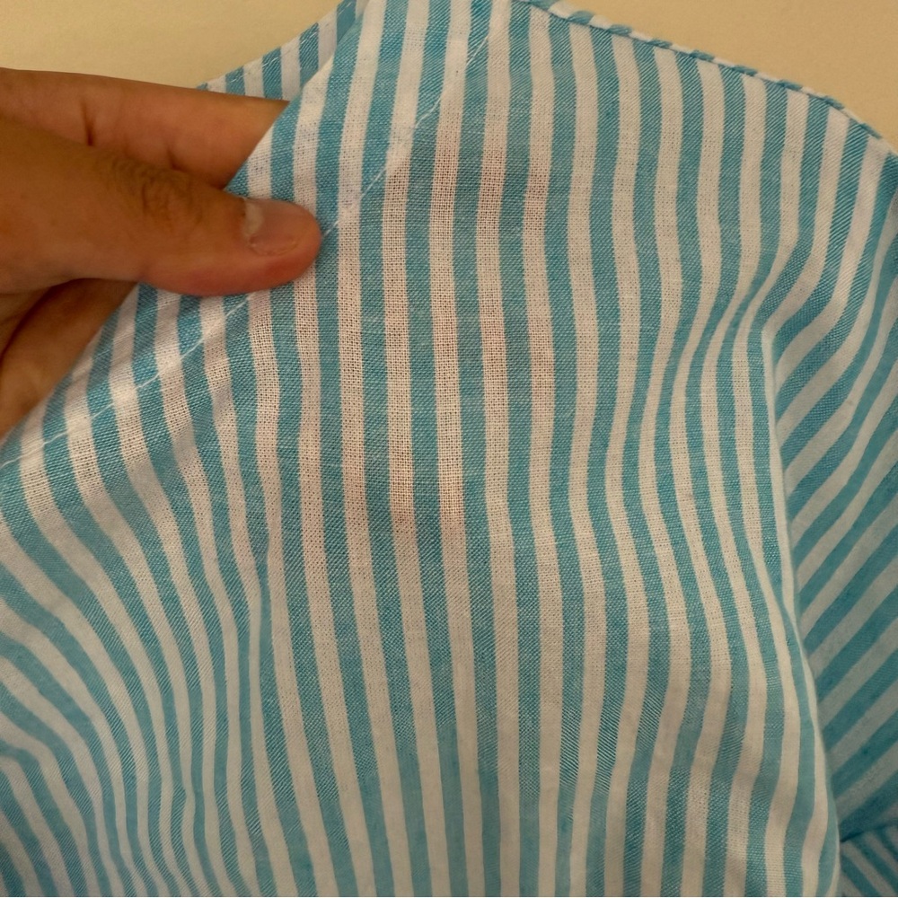 NWT- MSRP $70 Organic Cotton & Linen Paradise Aqua Stripe LARelaxed Shirt Dress - Picture 4 of 10